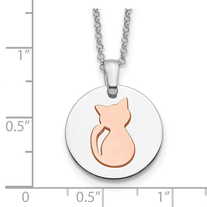 Sterling Silver Rh-Plated Rose Gold-Plated Cat W/2In Ext Necklace