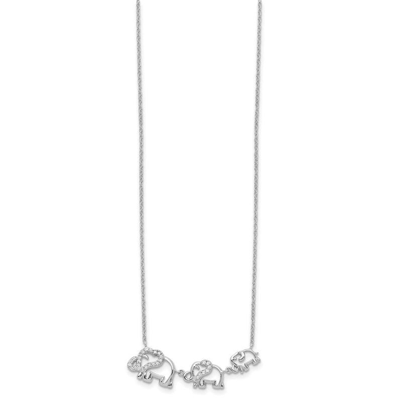 Sterling Silver Rhodium-Plated Cz Elephants Necklace