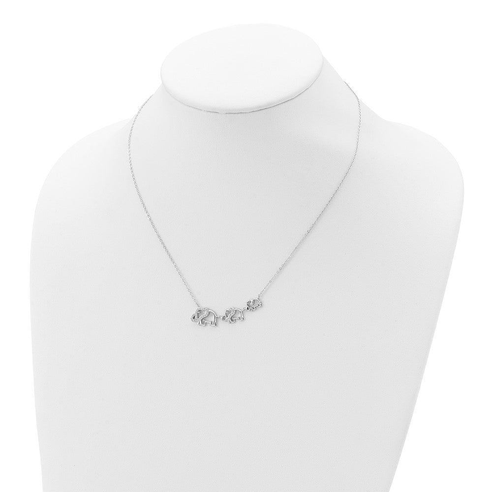 Sterling Silver Rhodium-Plated Cz Elephants Necklace