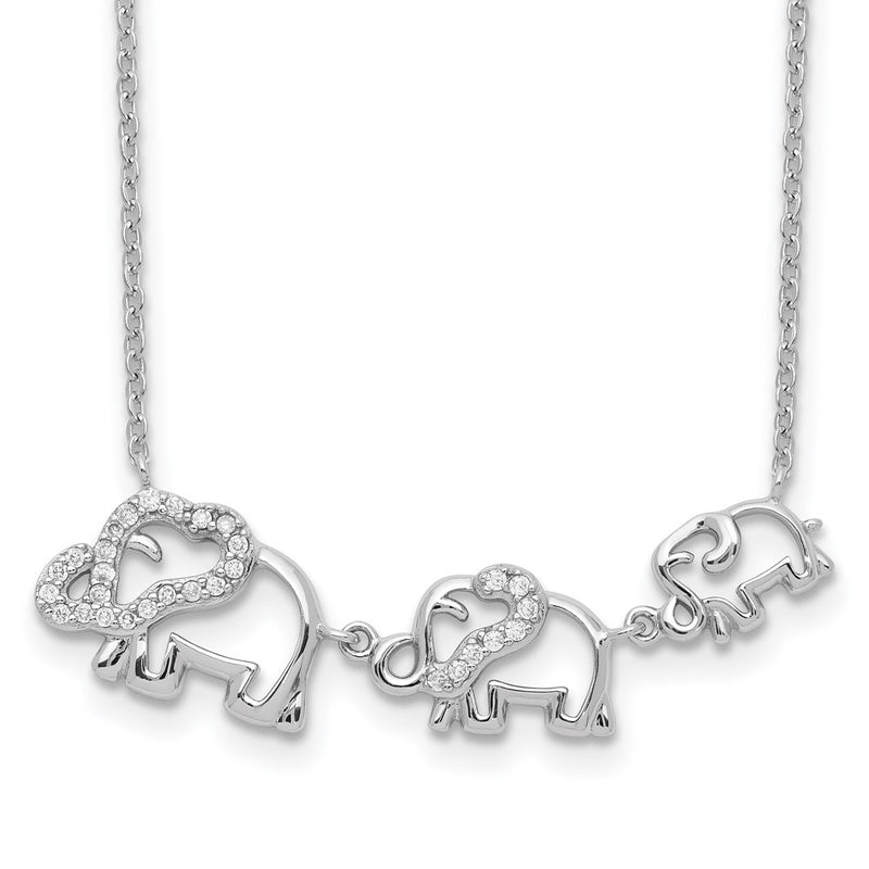 Sterling Silver Rhodium-Plated Cz Elephants Necklace