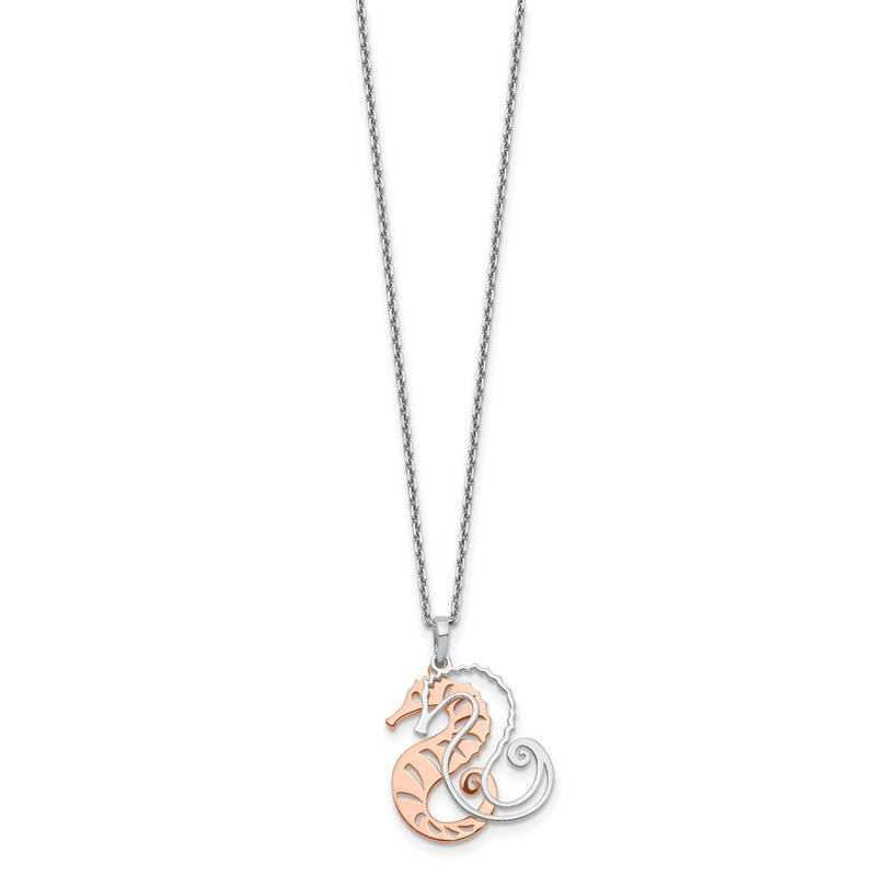 Sterling Silver Rose-Tone Seahorse W/ 2In Ext. Necklace