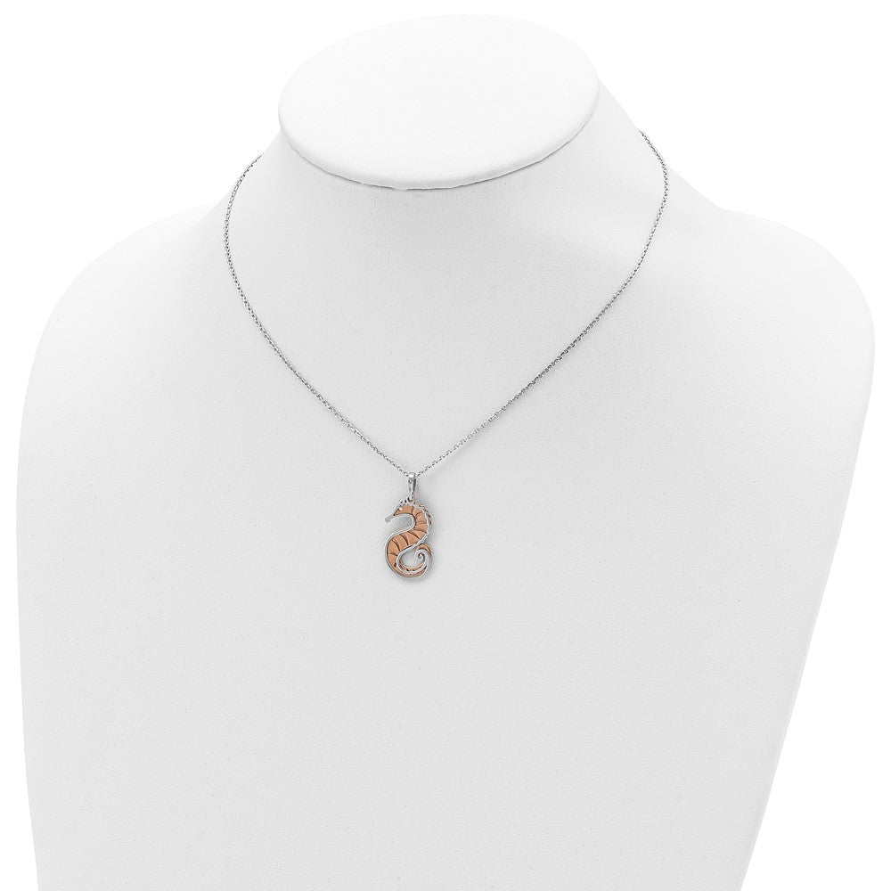 Sterling Silver Rose-Tone Seahorse W/ 2In Ext. Necklace