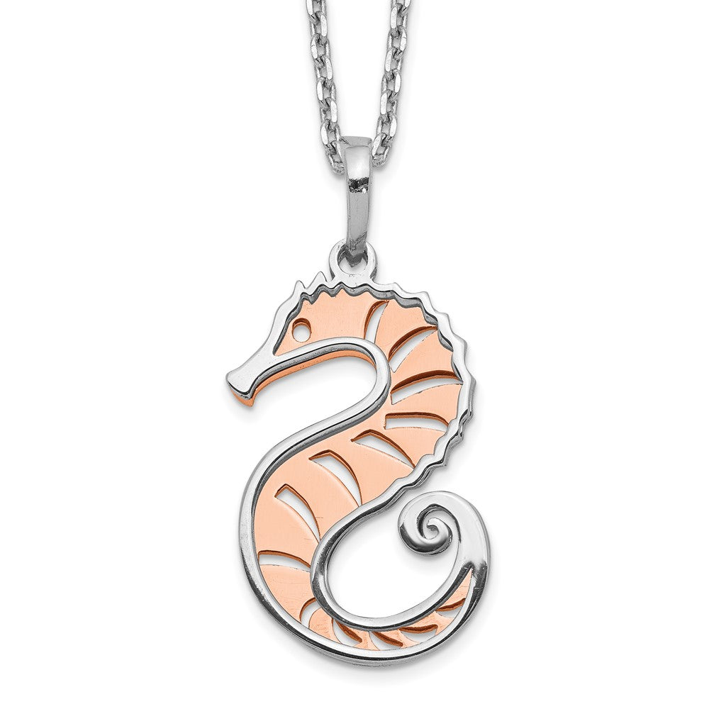 Sterling Silver Rose-Tone Seahorse W/ 2In Ext. Necklace