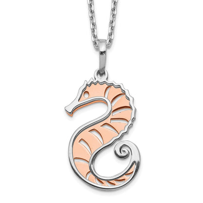 Sterling Silver Rose-Tone Seahorse W/ 2In Ext. Necklace