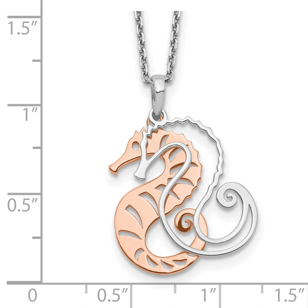 Sterling Silver Rose-Tone Seahorse W/ 2In Ext. Necklace