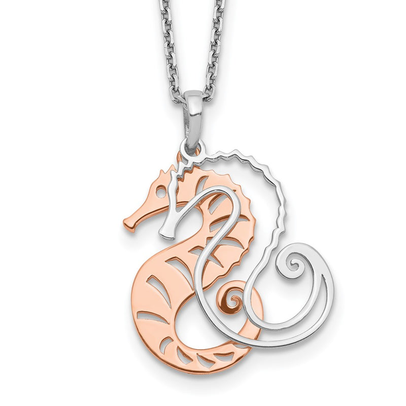 Sterling Silver Rose-Tone Seahorse W/ 2In Ext. Necklace