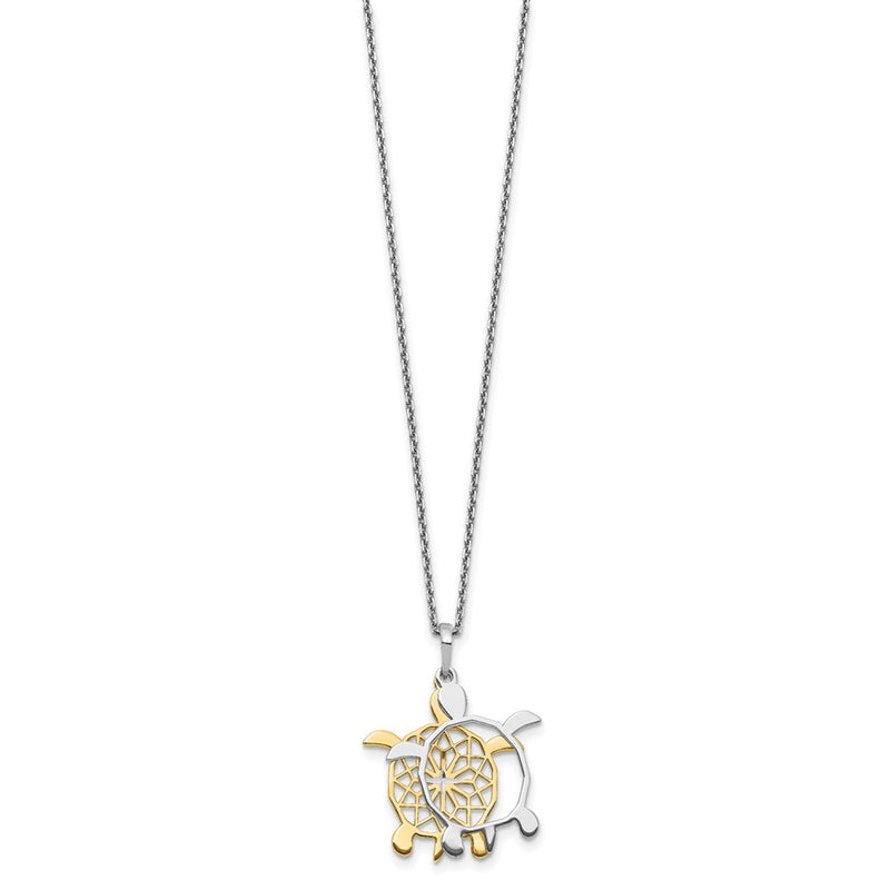 Sterling Silver Gold-Tone Diamond-Cut Turtle W/ 2In Ext. Necklace