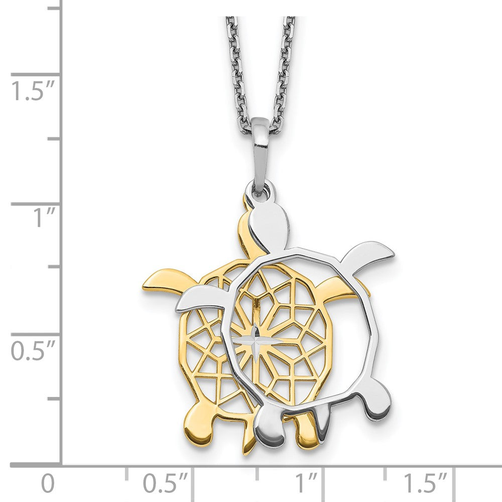 Sterling Silver Gold-Tone Diamond-Cut Turtle W/ 2In Ext. Necklace