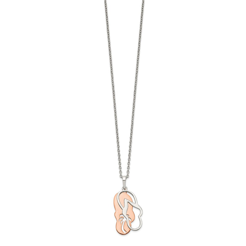 Sterling Silver Rose-Tone Sandals W/ Palm Tree 2In Ext. Necklace