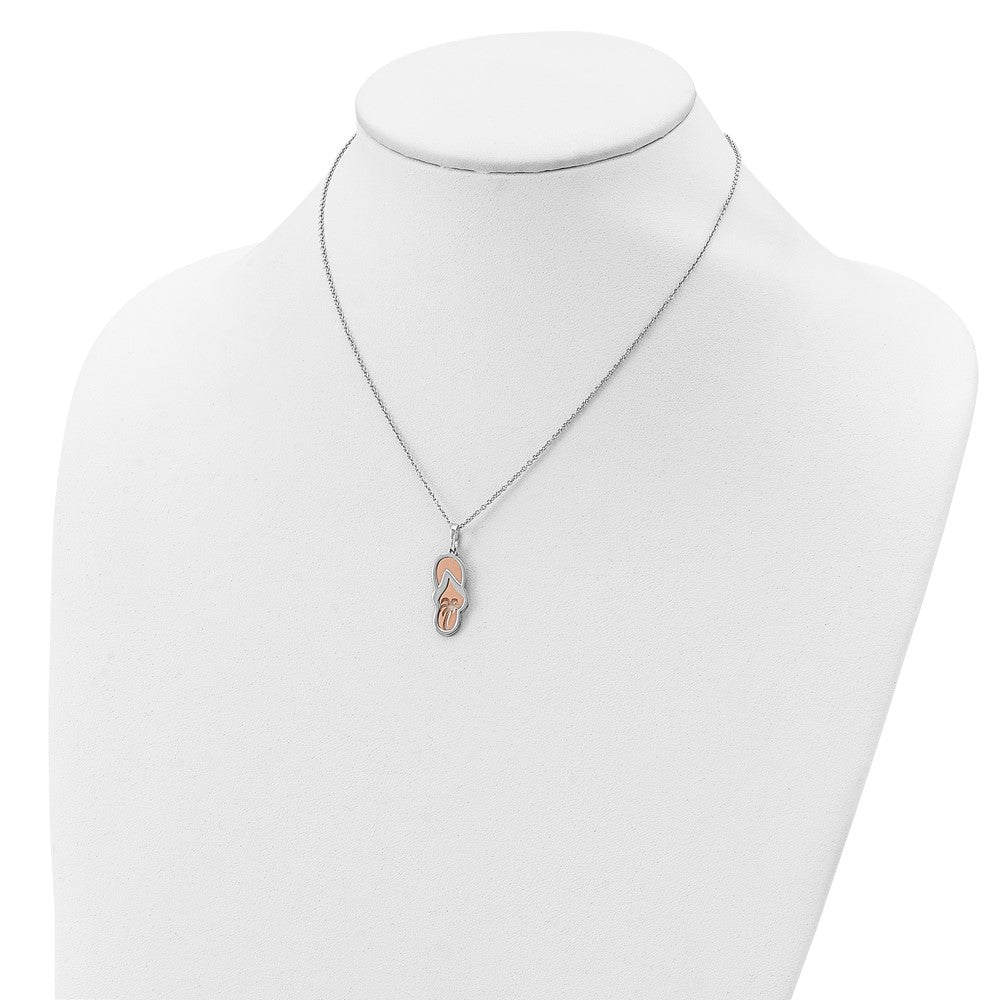 Sterling Silver Rose-Tone Sandals W/ Palm Tree 2In Ext. Necklace
