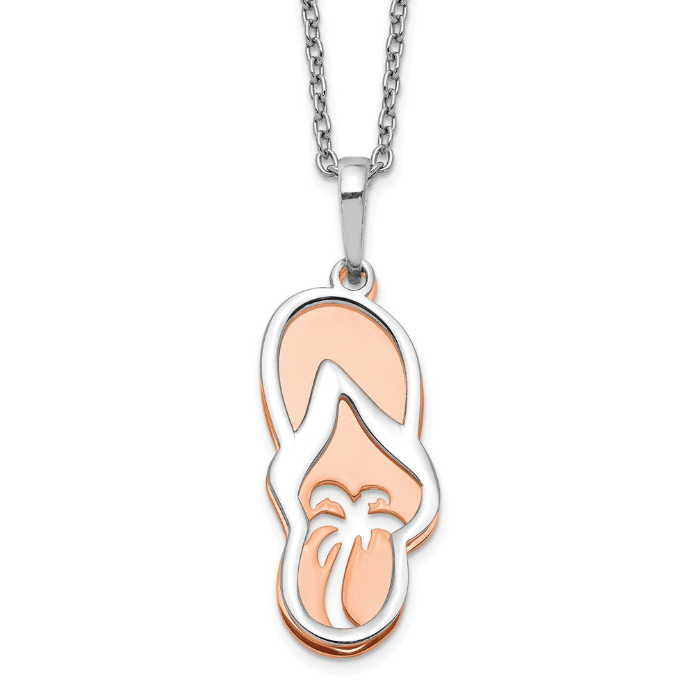 Sterling Silver Rose-Tone Sandals W/ Palm Tree 2In Ext. Necklace