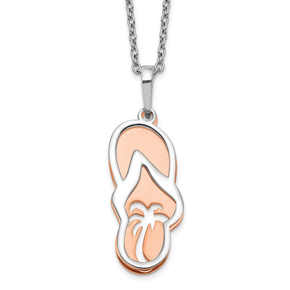 Sterling Silver Rose-Tone Sandals W/ Palm Tree 2In Ext. Necklace