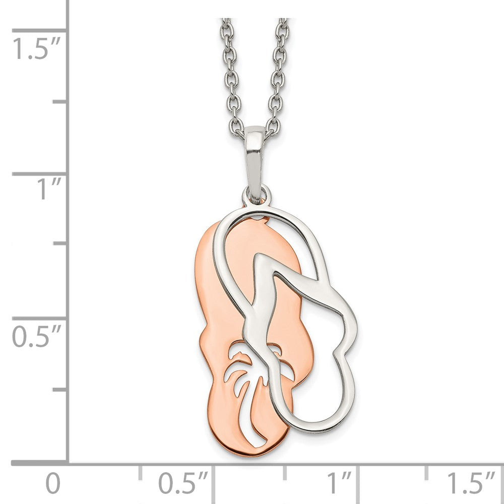 Sterling Silver Rose-Tone Sandals W/ Palm Tree 2In Ext. Necklace