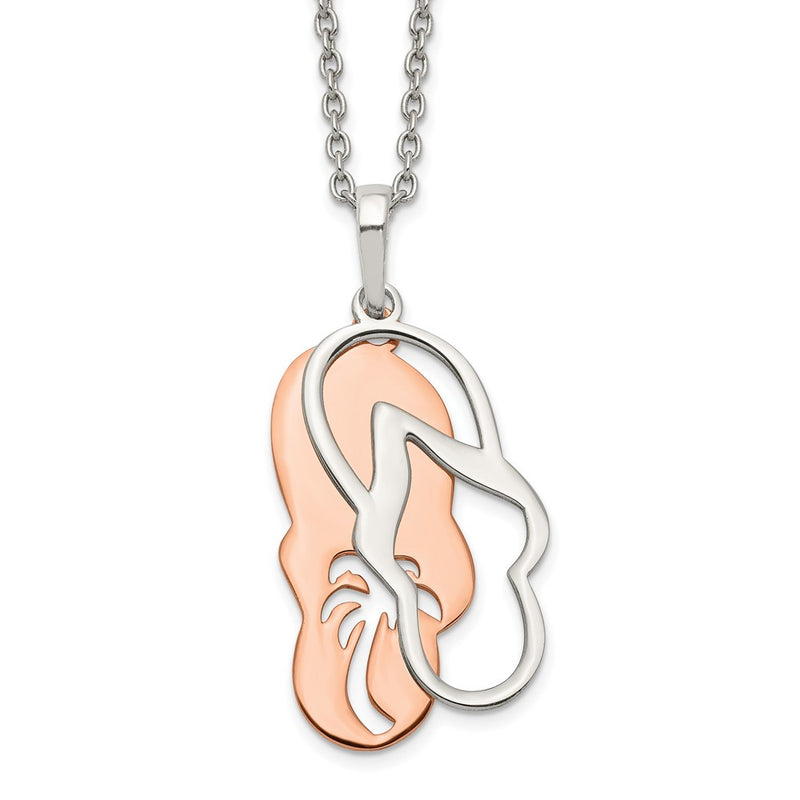 Sterling Silver Rose-Tone Sandals W/ Palm Tree 2In Ext. Necklace