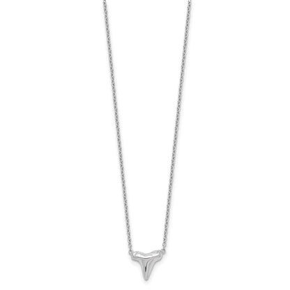 Sterling Silver Rhodium-Plated Polished Shark Tooth 16 Inch With A 2 Extention Necklace