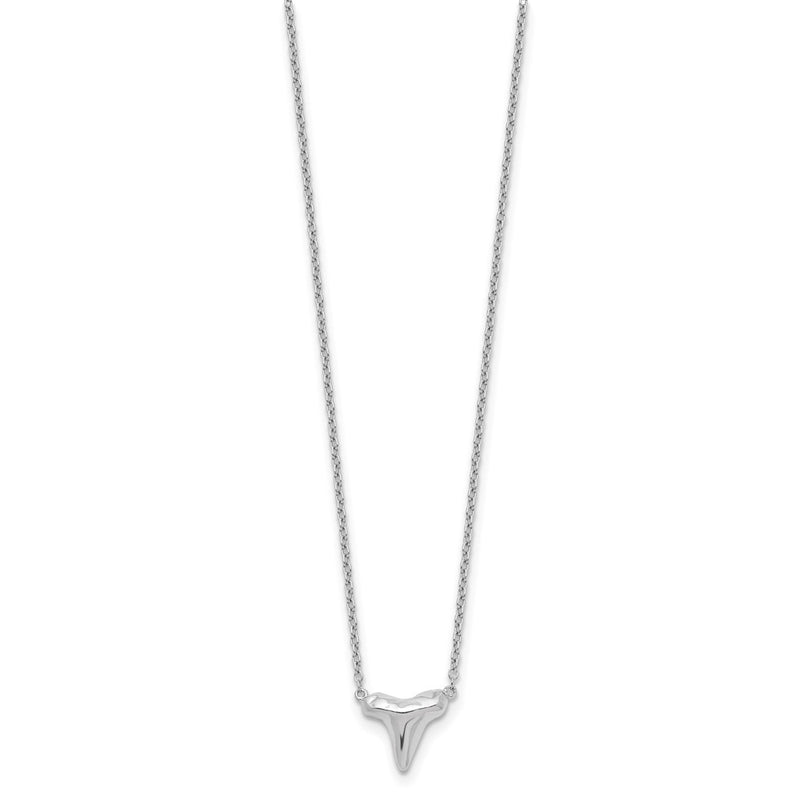 Sterling Silver Rhodium-Plated Polished Shark Tooth 16 Inch With A 2 Extention Necklace