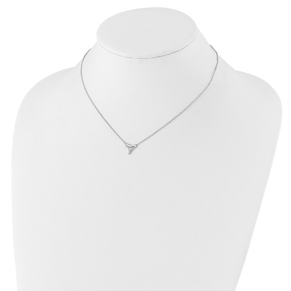 Sterling Silver Rhodium-Plated Polished Shark Tooth 16 Inch With A 2 Extention Necklace