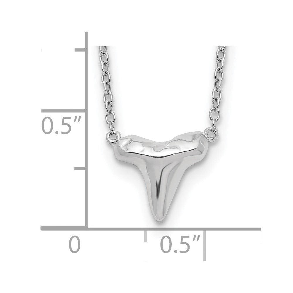 Sterling Silver Rhodium-Plated Polished Shark Tooth 16 Inch With A 2 Extention Necklace