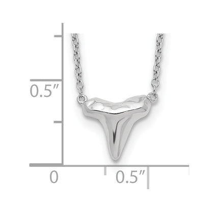 Sterling Silver Rhodium-Plated Polished Shark Tooth 16 Inch With A 2 Extention Necklace