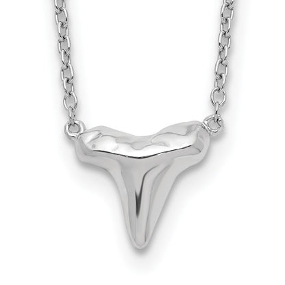 Sterling Silver Rhodium-Plated Polished Shark Tooth 16 Inch With A 2 Extention Necklace