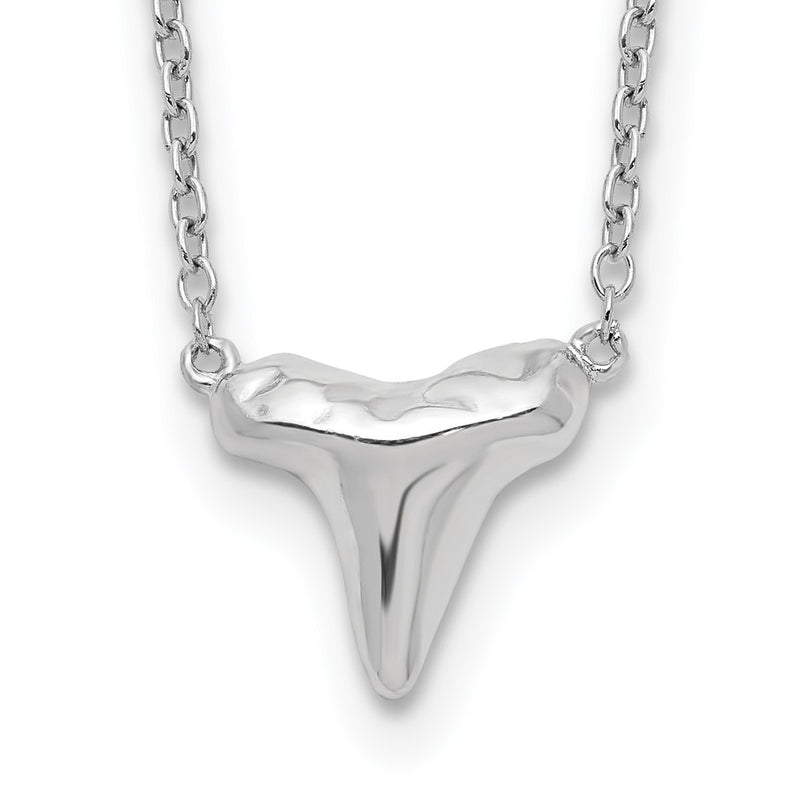 Sterling Silver Rhodium-Plated Polished Shark Tooth 16 Inch With A 2 Extention Necklace