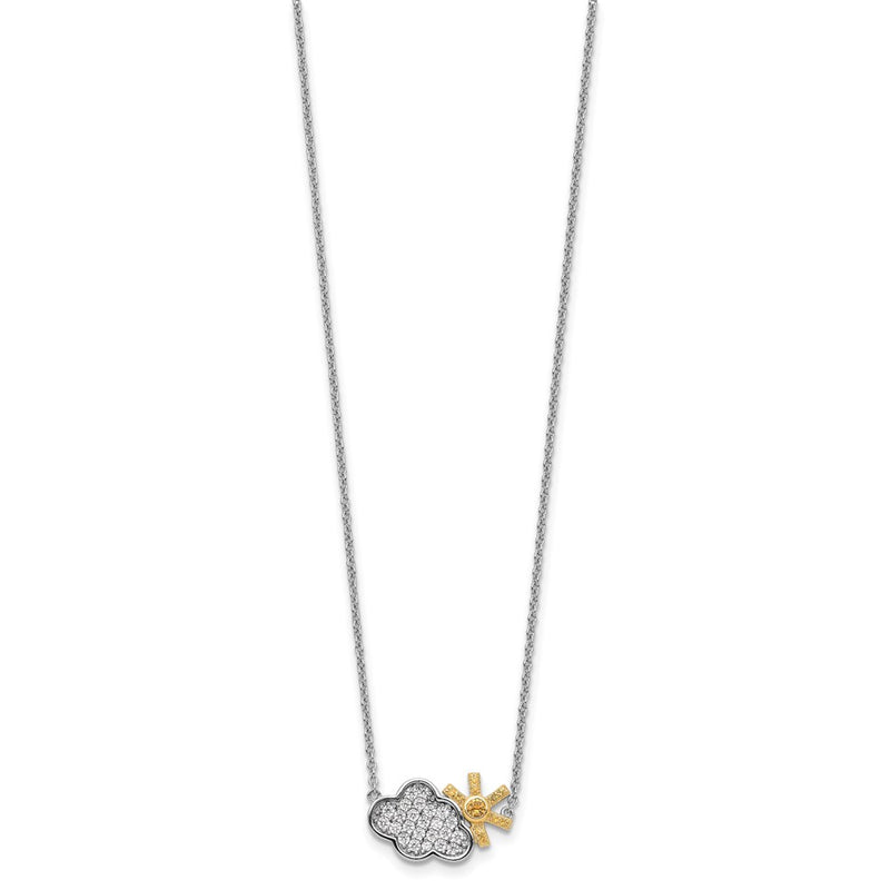 Sterling Silver Rh-Plated Gold-Tone Cz Cloud W/Sun 2In Ext Necklace