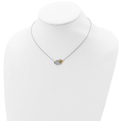Sterling Silver Rh-Plated Gold-Tone Cz Cloud W/Sun 2In Ext Necklace