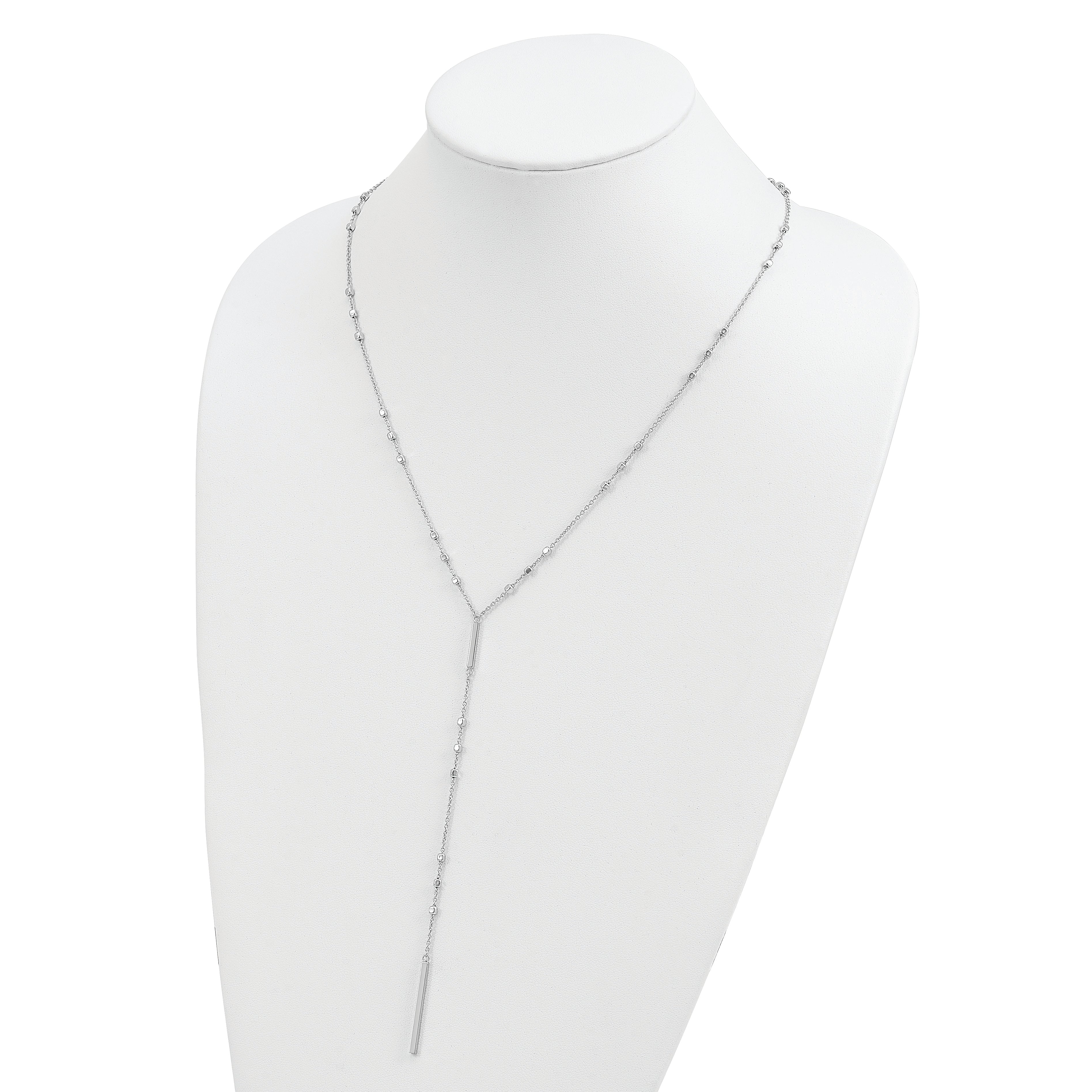 Sterling Silver Rhod-Plated Beads/Vertical Bar W/ 1In Ext. Y-Necklace