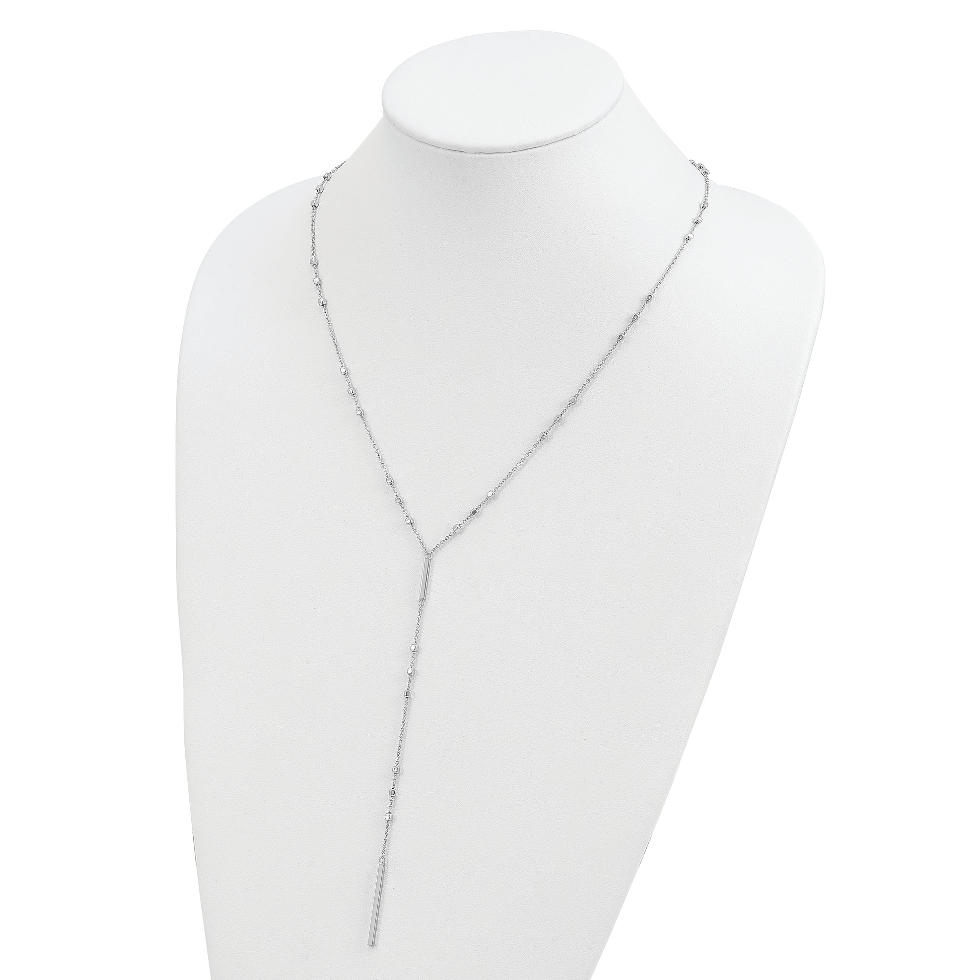 Sterling Silver Rhod-Plated Beads/Vertical Bar W/ 1In Ext. Y-Necklace