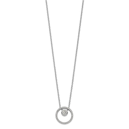 Sterling Silver Rh-Plated Cz Circle W/1In. Ext. Necklace