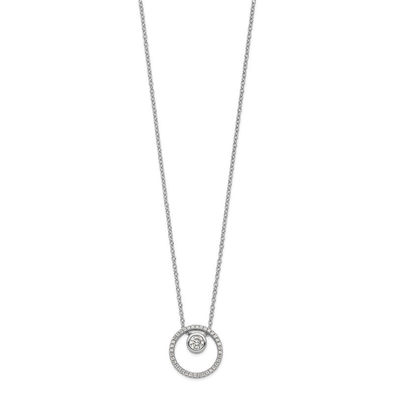 Sterling Silver Rh-Plated Cz Circle W/1In. Ext. Necklace