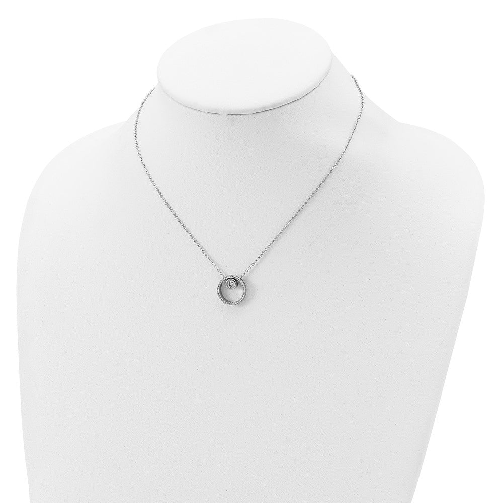 Sterling Silver Rh-Plated Cz Circle W/1In. Ext. Necklace