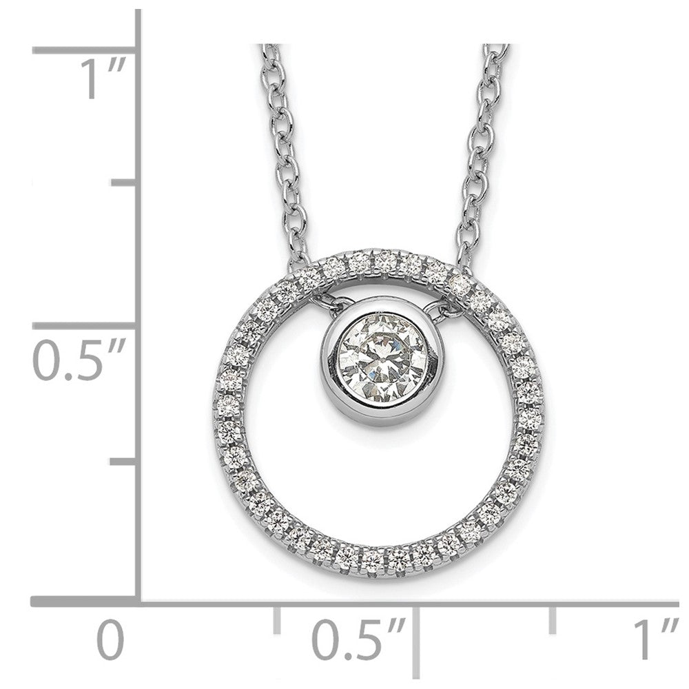 Sterling Silver Rh-Plated Cz Circle W/1In. Ext. Necklace