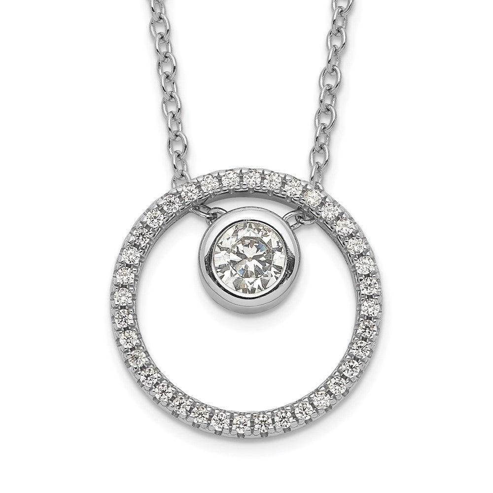 Sterling Silver Rh-Plated Cz Circle W/1In. Ext. Necklace