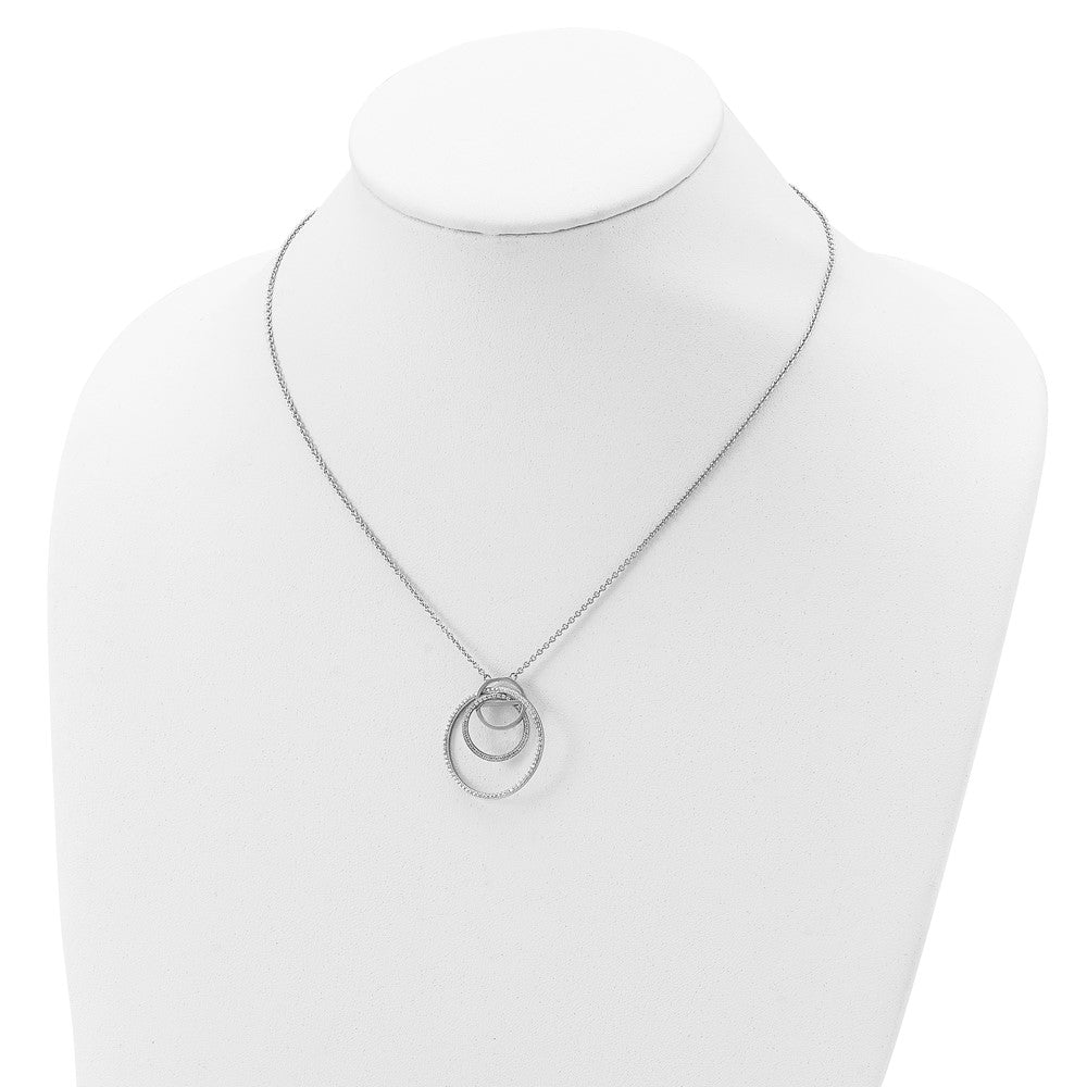 Sterling Silver Rhodium-Plated Cz Loop Circles W/2 In. Ext. Necklace