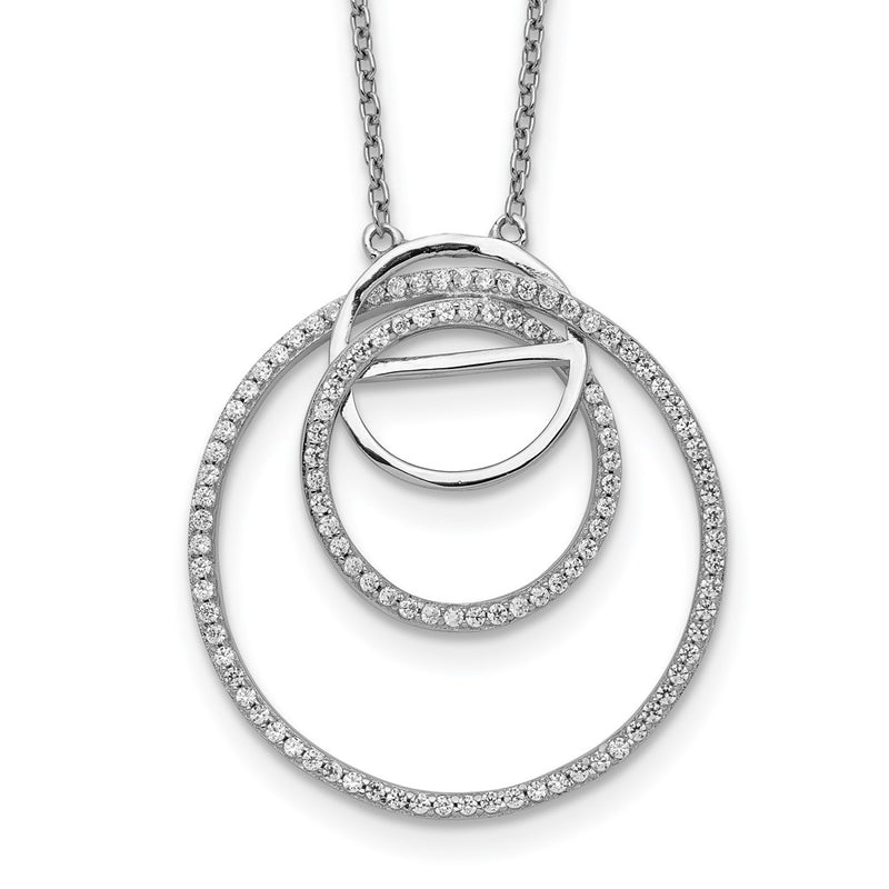 Sterling Silver Rhodium-Plated Cz Loop Circles W/2 In. Ext. Necklace