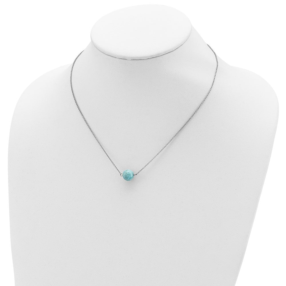 Sterling Silver Rhodium-Plated Larimar Bead W/ 2In Ext. Necklace