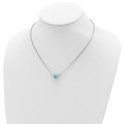Sterling Silver Rhodium-Plated Larimar Bead W/ 2In Ext. Necklace