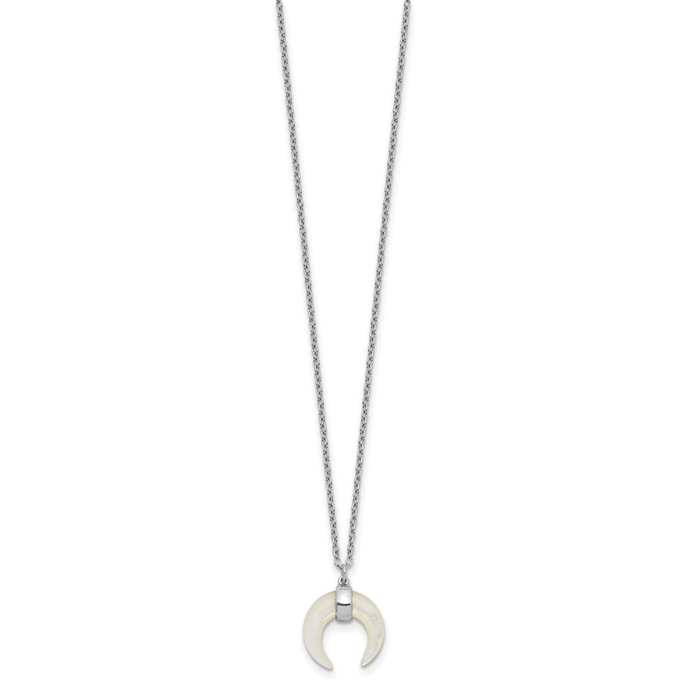 Sterling Silver Rh-Plated Mother Of Pearl Moon W/2In Ext Necklace