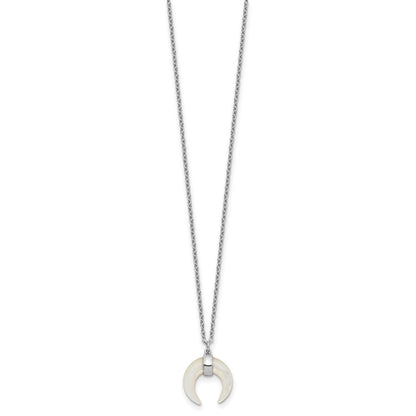 Sterling Silver Rh-Plated Mother Of Pearl Moon W/2In Ext Necklace