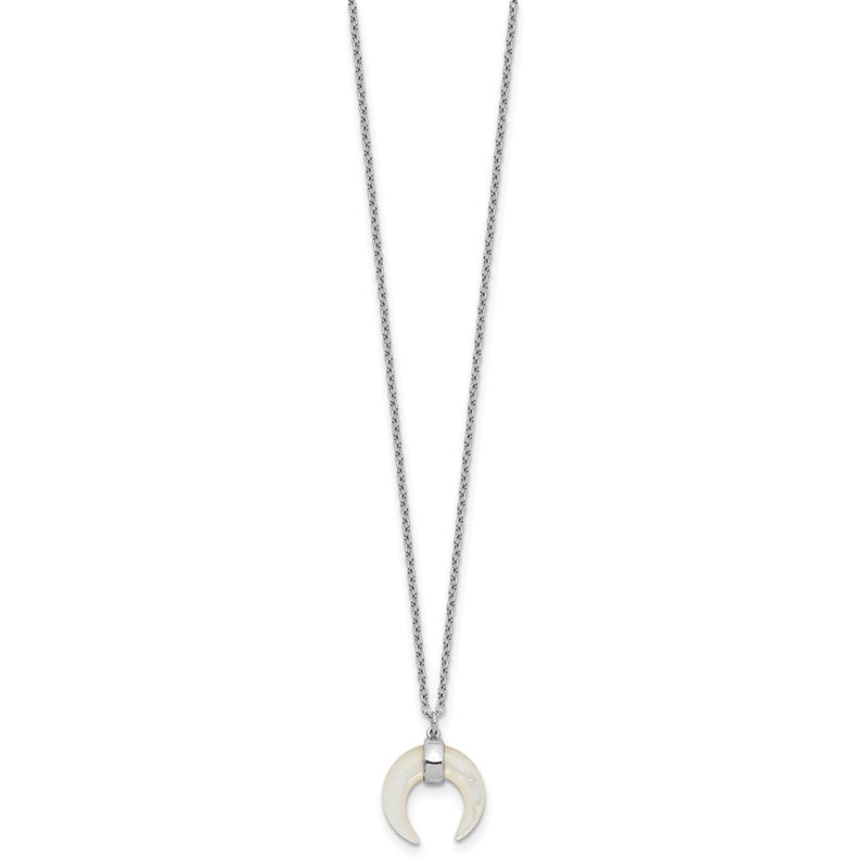 Sterling Silver Rh-Plated Mother Of Pearl Moon W/2In Ext Necklace