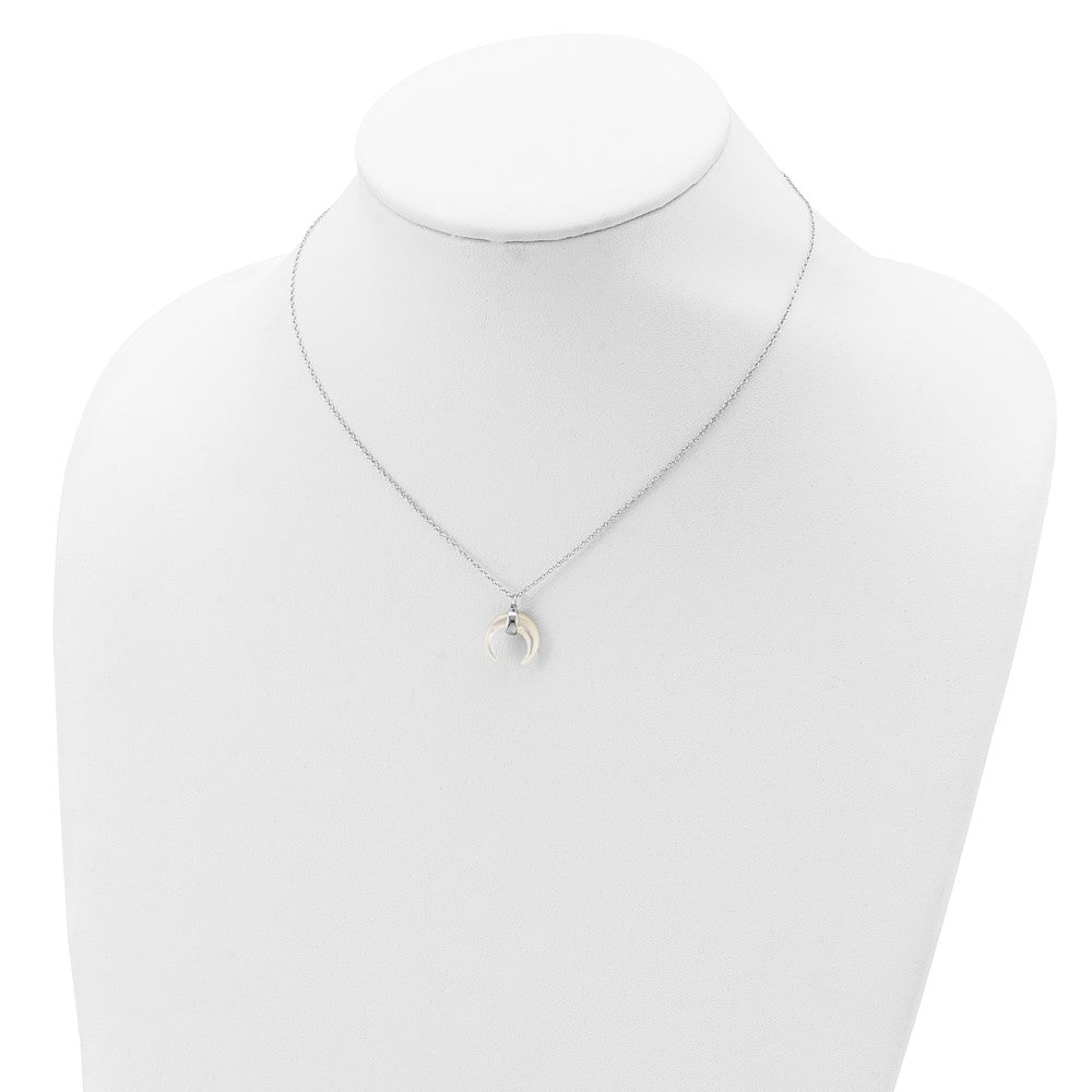 Sterling Silver Rh-Plated Mother Of Pearl Moon W/2In Ext Necklace