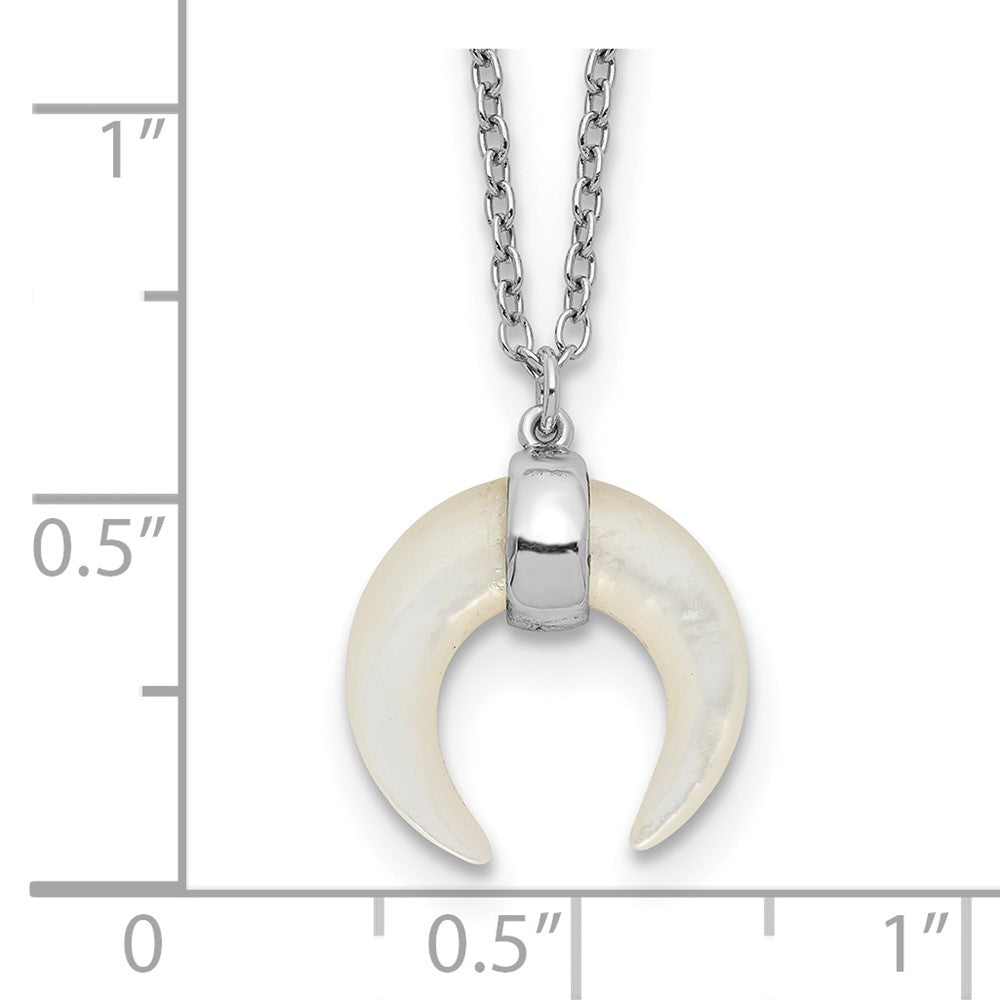 Sterling Silver Rh-Plated Mother Of Pearl Moon W/2In Ext Necklace