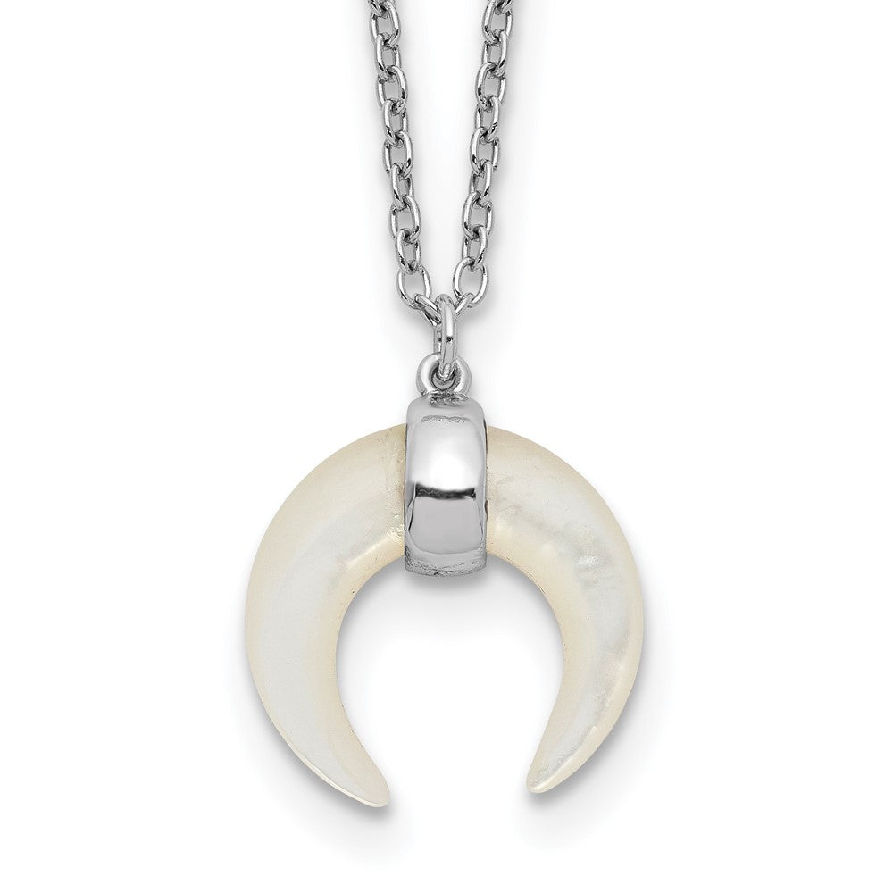 Sterling Silver Rh-Plated Mother Of Pearl Moon W/2In Ext Necklace