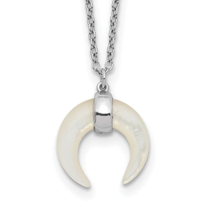 Sterling Silver Rh-Plated Mother Of Pearl Moon W/2In Ext Necklace