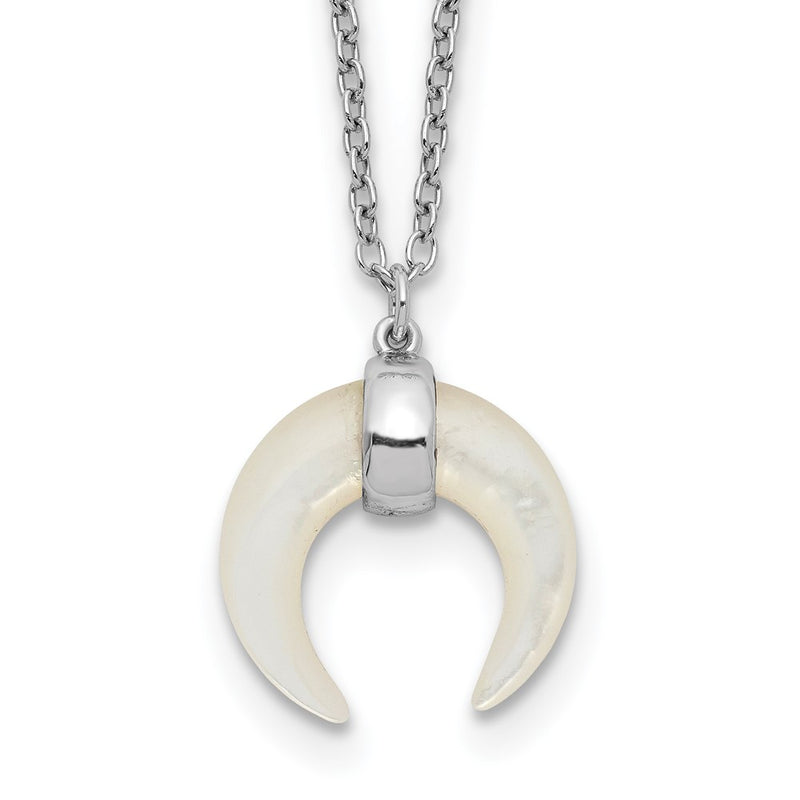 Sterling Silver Rh-Plated Mother Of Pearl Moon W/2In Ext Necklace