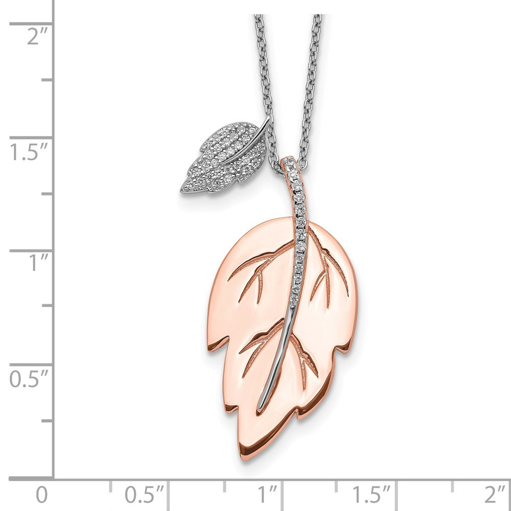 Sterling Silver Rose-Tone Cz Leaf W/ 2In Ext. Necklace