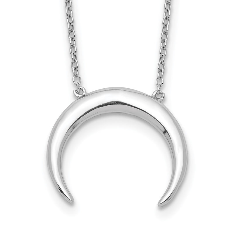 Sterling Silver Rhodium-Plated Moon W/ 2In Ext. Necklace