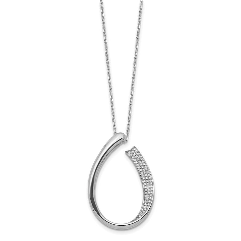 Sterling Silver Rhodium-Plated Cz Micro Pave W/ 2In Ext. Necklace