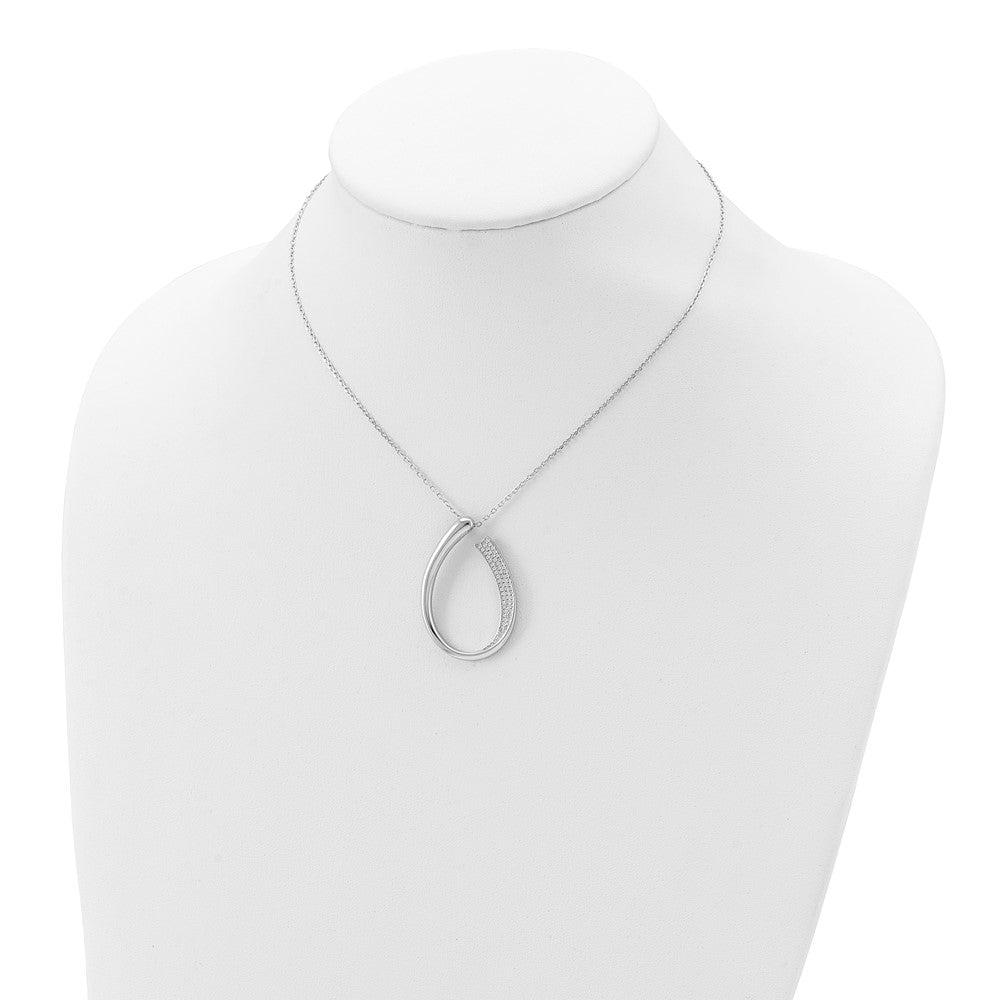 Sterling Silver Rhodium-Plated Cz Micro Pave W/ 2In Ext. Necklace